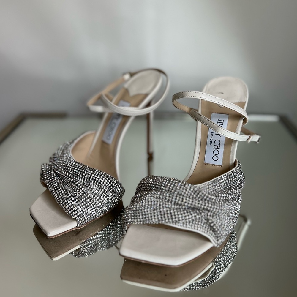 Like new JIMMY CHOO Naria 110 crystal-embellished leather sandals $1,625 - Picture 10 of 17